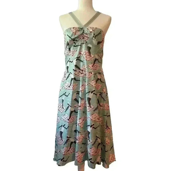 Carolina Herrera Midi Halter Silk Dress 10 Swimming Ladies 1930 Novelty Designer - Picture 1 of 9
